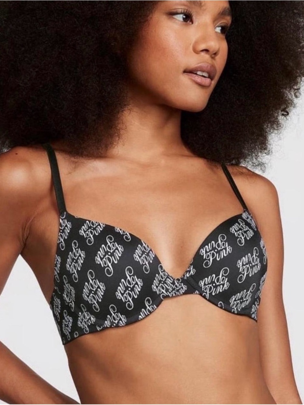 PINK Victoria's Secret Black Bra with White Logo Print